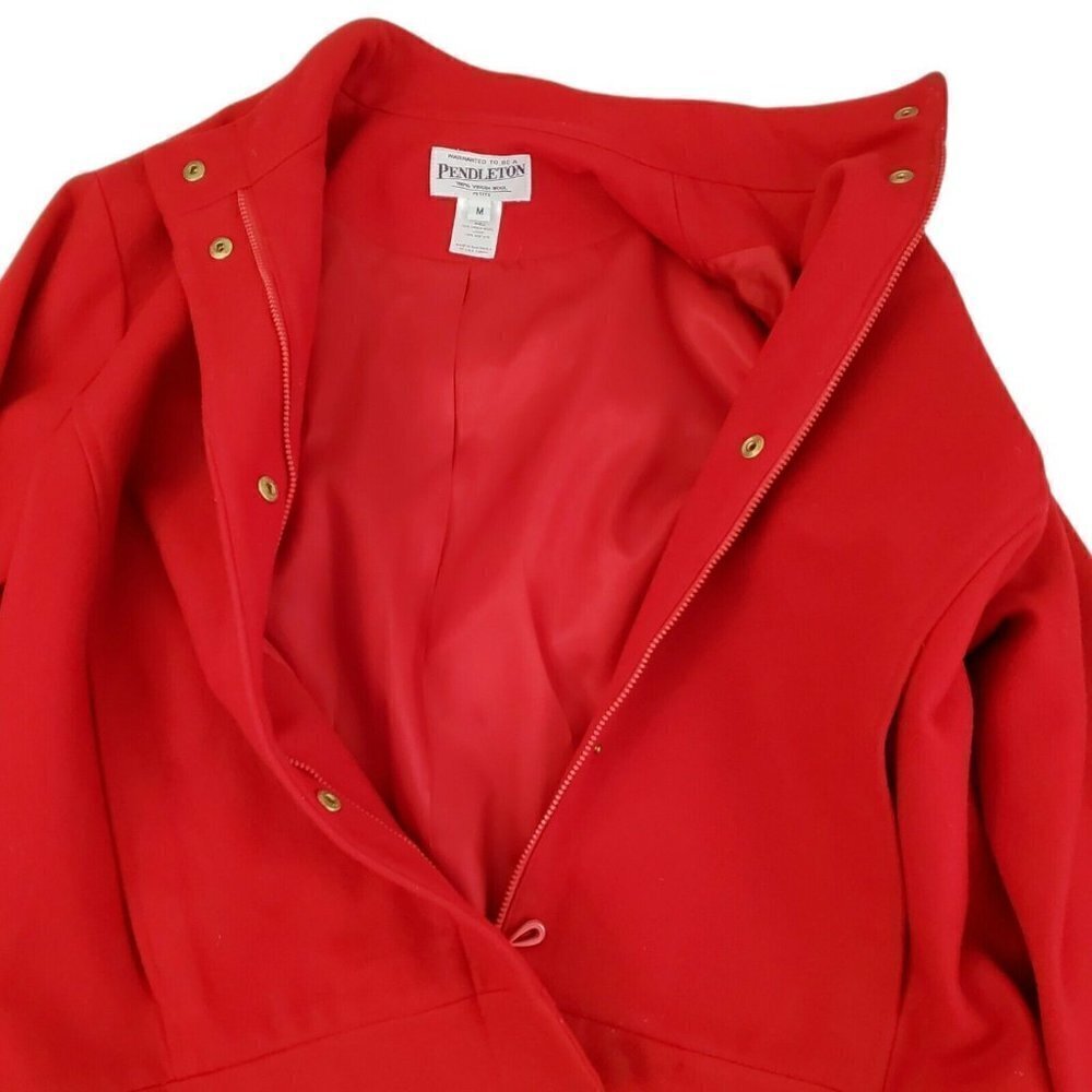 Pendleton Jacket Red Medium Virgin Wool Zip Up Mo… - image 5